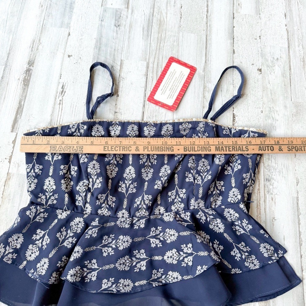 Ridhi Mehra x Indya Navy Blue Peplum Cami Top Metallic Floral Women's M NWT - Picture 11 of 16